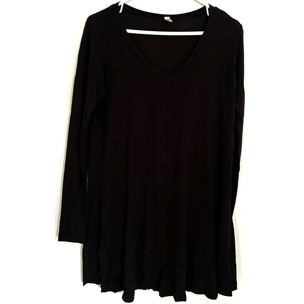 Popana‎ Tunic Shirt Womens Large Black Long Sleeve Flowy V Neck Made USA